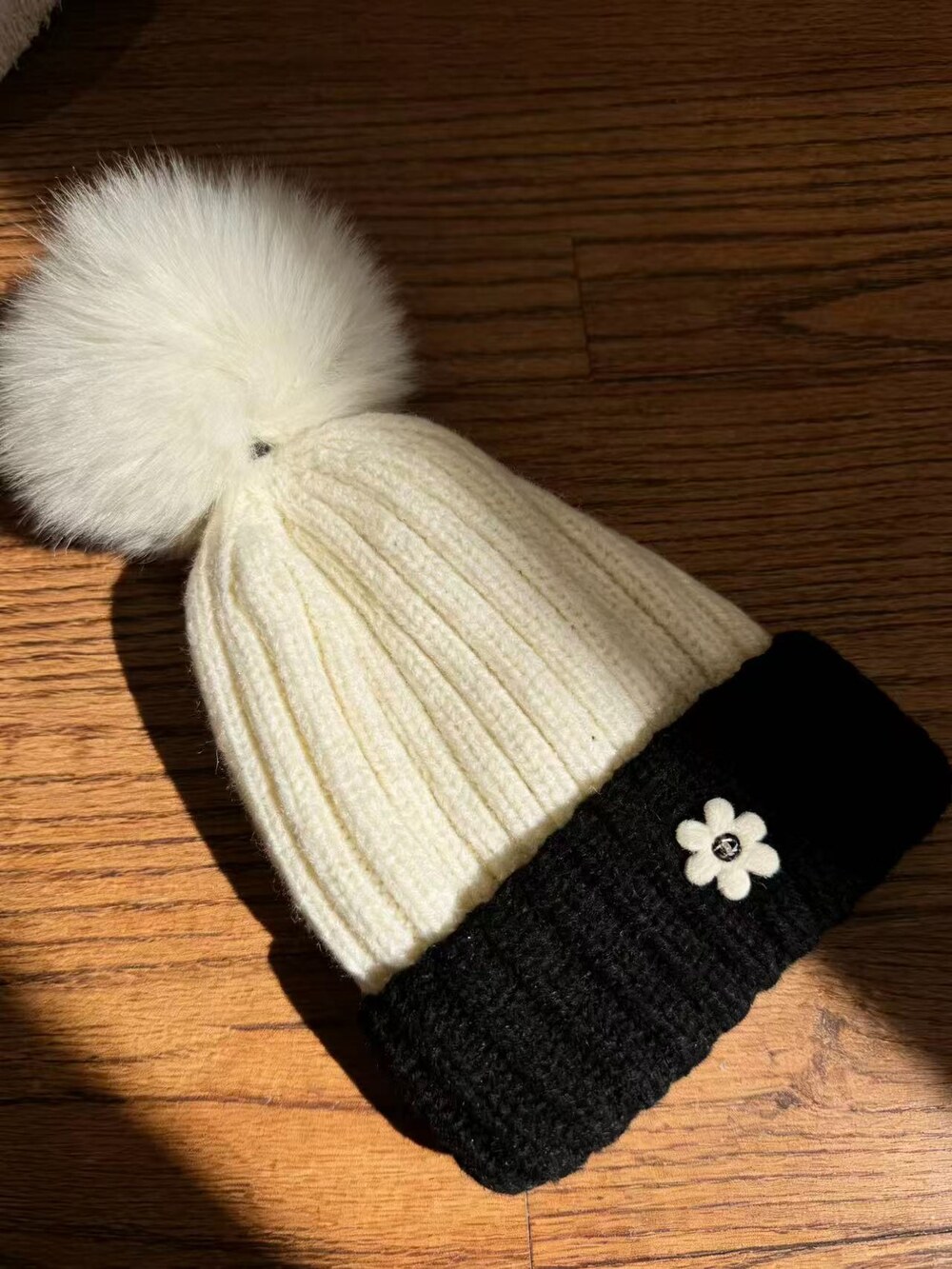 Chanel TwoTone Pom Pom Knit Beanie
